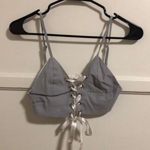 O-mighty lace up grey crop top